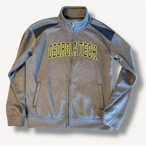 Georgia Tech Jacket Gray Collar Zip Pockets Lined Logo by Campus Drive Size S